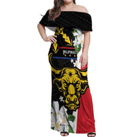 Personalised Philippines Carabao Off Shoulder Maxi Dress Filipino Sun Mix Sampaguita Flower