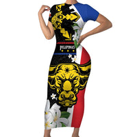 Personalised Philippines Carabao Short Sleeve Bodycon Dress Filipino Sun Mix Sampaguita Flower