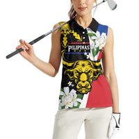 Personalised Philippines Carabao Women Sleeveless Polo Shirt Filipino Sun Mix Sampaguita Flower