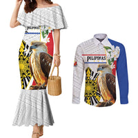 Personalised Philippines Eagle Couples Matching Mermaid Dress and Long Sleeve Button Shirt Filipino Sun Mix Sampaguita Flower