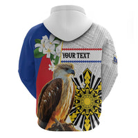 Personalised Philippines Eagle Zip Hoodie Filipino Sun Mix Sampaguita Flower