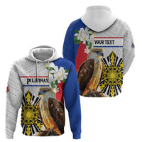 Personalised Philippines Eagle Zip Hoodie Filipino Sun Mix Sampaguita Flower