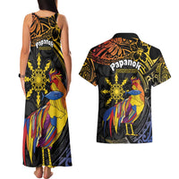 Philippines Sarimanok Couples Matching Tank Maxi Dress and Hawaiian Shirt Papanok Legendary Bird Okir Polynesian Pattern