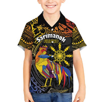 Philippines Sarimanok Family Matching Short Sleeve Bodycon Dress and Hawaiian Shirt Papanok Legendary Bird Okir Polynesian Pattern