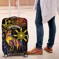Philippines Sarimanok Luggage Cover Papanok Legendary Bird Okir Polynesian Pattern LT14 Black - Polynesian Pride