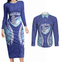 Northland 2026 Rugby Custom Couples Matching Long Sleeve Bodycon Dress and Long Sleeve Button Shirt NZ Maori Silver Fern LT14 Blue - Polynesian Pride