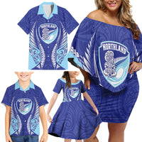Northland 2026 Rugby Custom Family Matching Off Shoulder Short Dress and Hawaiian Shirt NZ Maori Silver Fern LT14 - Polynesian Pride