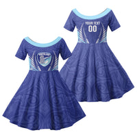 Northland 2026 Rugby Custom Family Matching Off Shoulder Short Dress and Hawaiian Shirt NZ Maori Silver Fern LT14 Daughter's Dress Blue - Polynesian Pride