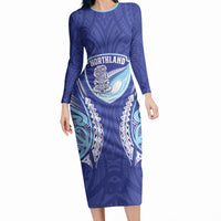 Northland 2026 Rugby Custom Long Sleeve Bodycon Dress NZ Maori Silver Fern LT14 Long Dress Blue - Polynesian Pride