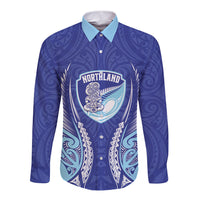 Northland 2026 Rugby Custom Long Sleeve Button Shirt NZ Maori Silver Fern LT14 Unisex Blue - Polynesian Pride