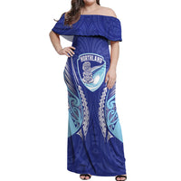 Northland 2026 Rugby Custom Off Shoulder Maxi Dress NZ Maori Silver Fern LT14 Women Blue - Polynesian Pride