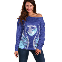 Northland 2026 Rugby Custom Off Shoulder Sweater NZ Maori Silver Fern LT14 Women Blue - Polynesian Pride