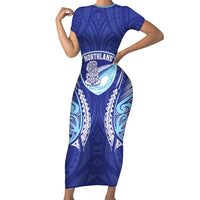 Northland 2026 Rugby Custom Short Sleeve Bodycon Dress NZ Maori Silver Fern LT14 Long Dress Blue - Polynesian Pride