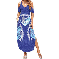 Northland 2026 Rugby Custom Summer Maxi Dress NZ Maori Silver Fern LT14 Women Blue - Polynesian Pride