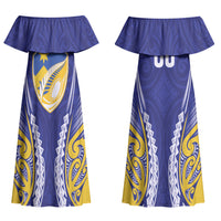 Otago 2026 Rugby Custom Couples Matching Off Shoulder Maxi Dress and Long Sleeve Button Shirt NZ Maori Silver Fern LT14 - Polynesian Pride