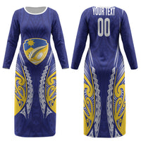 Otago 2026 Rugby Custom Family Matching Long Sleeve Bodycon Dress and Hawaiian Shirt NZ Maori Silver Fern LT14 Mom's Dress Blue - Polynesian Pride