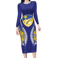 Otago 2026 Rugby Custom Long Sleeve Bodycon Dress NZ Maori Silver Fern LT14 Long Dress Blue - Polynesian Pride