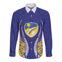 Otago 2026 Rugby Custom Long Sleeve Button Shirt NZ Maori Silver Fern LT14 Unisex Blue - Polynesian Pride