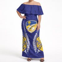 Otago 2026 Rugby Custom Off Shoulder Maxi Dress NZ Maori Silver Fern LT14 Women Blue - Polynesian Pride