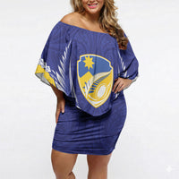 Otago 2026 Rugby Custom Off Shoulder Short Dress NZ Maori Silver Fern LT14 Women Blue - Polynesian Pride