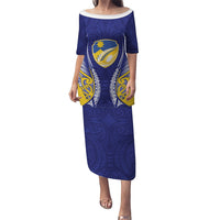 Otago 2026 Rugby Custom Puletasi NZ Maori Silver Fern LT14 Long Dress Blue - Polynesian Pride