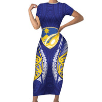 Otago 2026 Rugby Custom Short Sleeve Bodycon Dress NZ Maori Silver Fern LT14 Long Dress Blue - Polynesian Pride