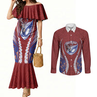 Southland 2026 Rugby Custom Couples Matching Mermaid Dress and Long Sleeve Button Shirt NZ Maori Silver Fern LT14 Maroon - Polynesian Pride