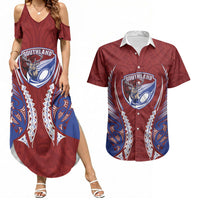 Southland 2026 Rugby Custom Couples Matching Summer Maxi Dress and Hawaiian Shirt NZ Maori Silver Fern LT14 Maroon - Polynesian Pride