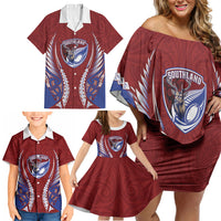 Southland 2026 Rugby Custom Family Matching Off Shoulder Short Dress and Hawaiian Shirt NZ Maori Silver Fern LT14 - Polynesian Pride