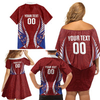 Southland 2026 Rugby Custom Family Matching Off Shoulder Short Dress and Hawaiian Shirt NZ Maori Silver Fern LT14 Mom's Dress Maroon - Polynesian Pride