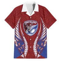 Southland 2026 Rugby Custom Family Matching Off Shoulder Short Dress and Hawaiian Shirt NZ Maori Silver Fern LT14 Dad's Shirt - Short Sleeve Maroon - Polynesian Pride