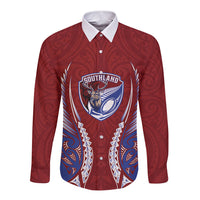Southland 2026 Rugby Custom Long Sleeve Button Shirt NZ Maori Silver Fern LT14 Unisex Maroon - Polynesian Pride