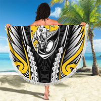Taranaki 2026 Rugby Custom Beach Blanket NZ Maori Silver Fern