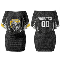 Taranaki 2026 Rugby Custom Couples Matching Off Shoulder Short Dress and Long Sleeve Button Shirt NZ Maori Silver Fern LT14 - Polynesian Pride