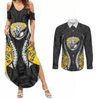 Taranaki 2026 Rugby Custom Couples Matching Summer Maxi Dress and Long Sleeve Button Shirt NZ Maori Silver Fern LT14 Black - Polynesian Pride