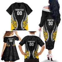Taranaki 2026 Rugby Custom Family Matching Off The Shoulder Long Sleeve Dress and Hawaiian Shirt NZ Maori Silver Fern