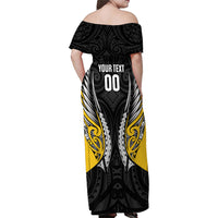 Taranaki 2026 Rugby Custom Family Matching Off Shoulder Maxi Dress and Hawaiian Shirt NZ Maori Silver Fern