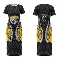 Taranaki 2026 Rugby Custom Family Matching Short Sleeve Bodycon Dress and Hawaiian Shirt NZ Maori Silver Fern LT14 Mom's Dress Black - Polynesian Pride