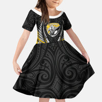 Taranaki 2026 Rugby Custom Kid Short Sleeve Dress NZ Maori Silver Fern LT14 KID Black - Polynesian Pride