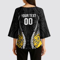 Taranaki 2026 Rugby Custom Kimono Sleeve Blouse NZ Maori Silver Fern