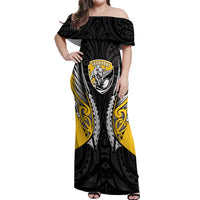 Taranaki 2026 Rugby Custom Off Shoulder Maxi Dress NZ Maori Silver Fern LT14 Women Black - Polynesian Pride