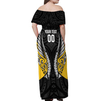Taranaki 2026 Rugby Custom Off Shoulder Maxi Dress NZ Maori Silver Fern LT14 - Polynesian Pride