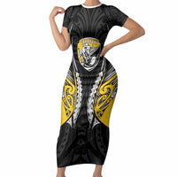 Taranaki 2026 Rugby Custom Short Sleeve Bodycon Dress NZ Maori Silver Fern LT14 Long Dress Black - Polynesian Pride