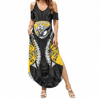 Taranaki 2026 Rugby Custom Summer Maxi Dress NZ Maori Silver Fern LT14 Women Black - Polynesian Pride