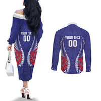 Tasman Bay 2026 Rugby Custom Couples Matching Off The Shoulder Long Sleeve Dress and Long Sleeve Button Shirt NZ Maori Silver Fern LT14 - Polynesian Pride