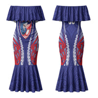 Tasman Bay 2026 Rugby Custom Family Matching Mermaid Dress and Hawaiian Shirt NZ Maori Silver Fern LT14 Mom's Dress Blue - Polynesian Pride