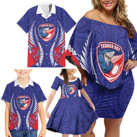 Tasman Bay 2026 Rugby Custom Family Matching Off Shoulder Short Dress and Hawaiian Shirt NZ Maori Silver Fern LT14 - Polynesian Pride