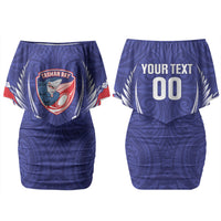 Tasman Bay 2026 Rugby Custom Family Matching Off Shoulder Short Dress and Hawaiian Shirt NZ Maori Silver Fern LT14 Mom's Dress Blue - Polynesian Pride