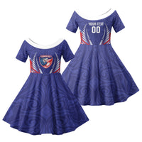 Tasman Bay 2026 Rugby Custom Family Matching Off Shoulder Short Dress and Hawaiian Shirt NZ Maori Silver Fern LT14 Daughter's Dress Blue - Polynesian Pride