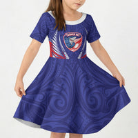 Tasman Bay 2026 Rugby Custom Kid Short Sleeve Dress NZ Maori Silver Fern LT14 KID Blue - Polynesian Pride